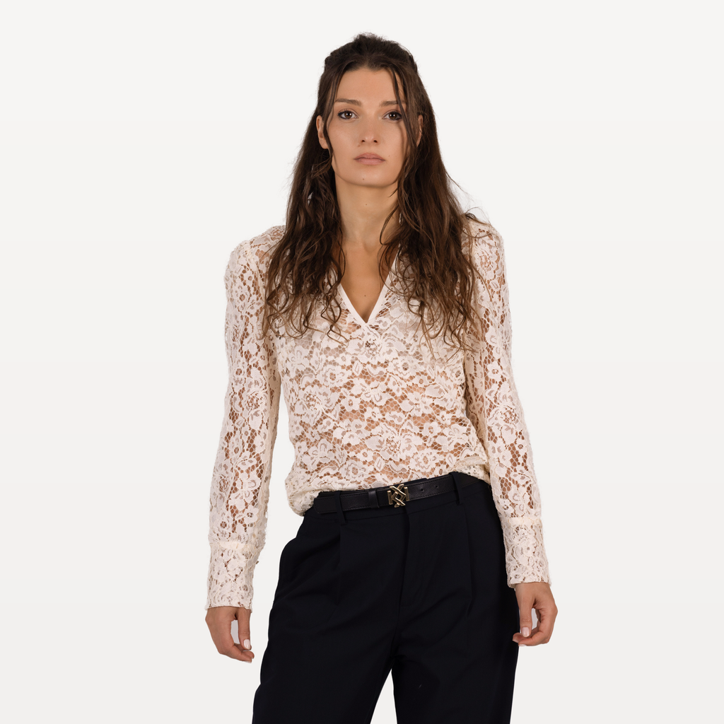 Chemisier Fergana écru - look pantalon 2 - genou
