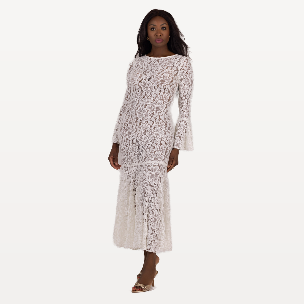 Robe longue dentelle ivoire - face