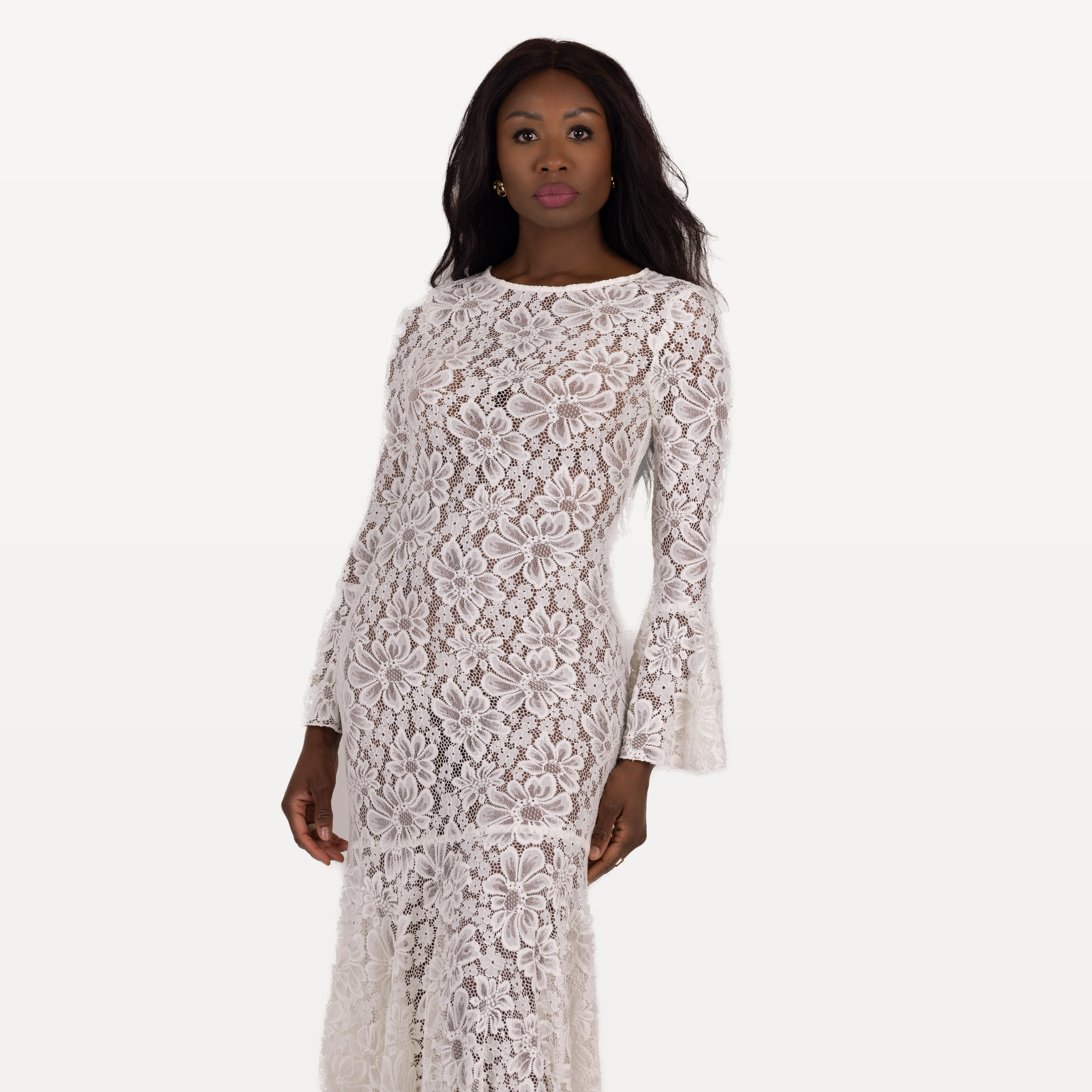 Robe longue dentelle ivoire - detail