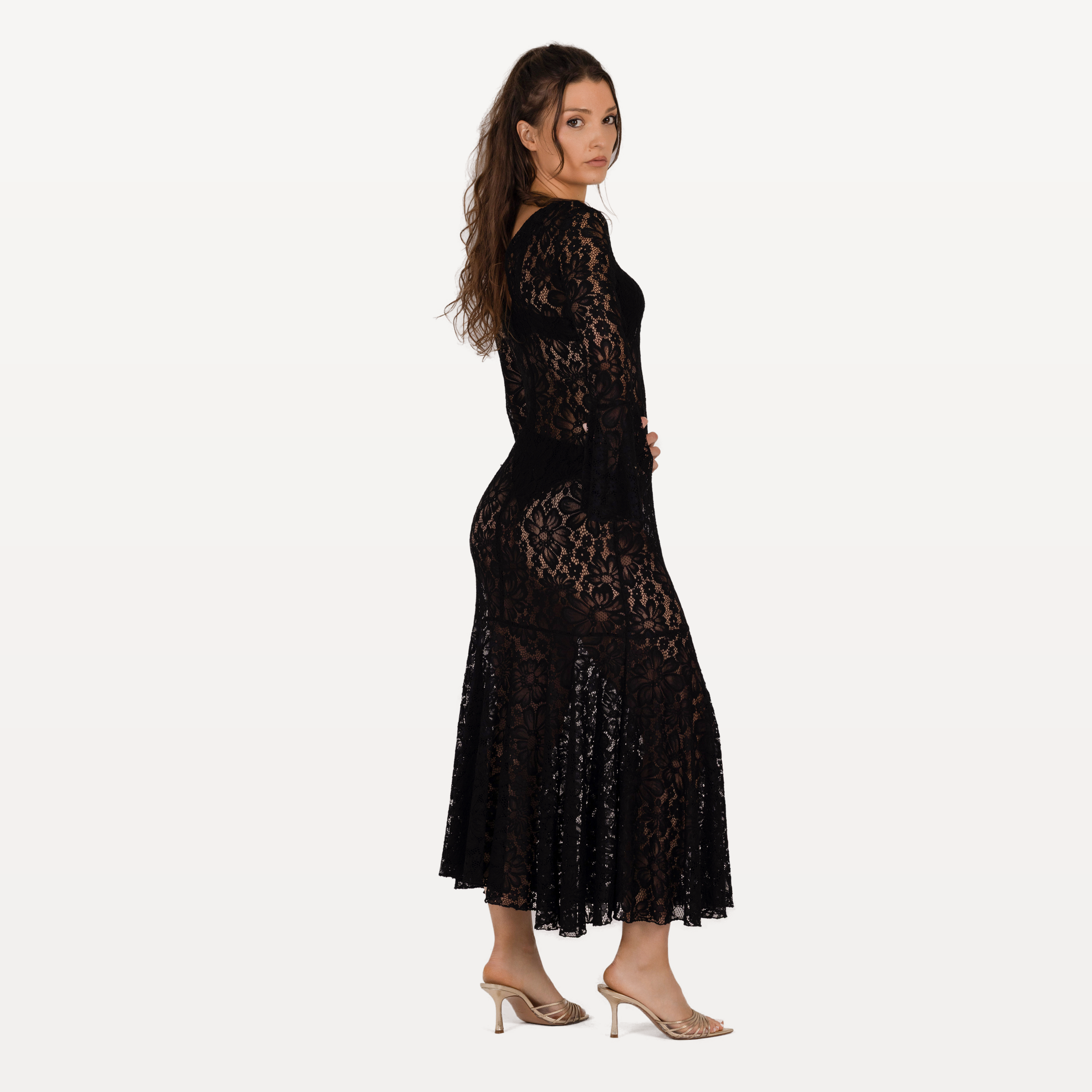 Robe longue dentelle noire - dos