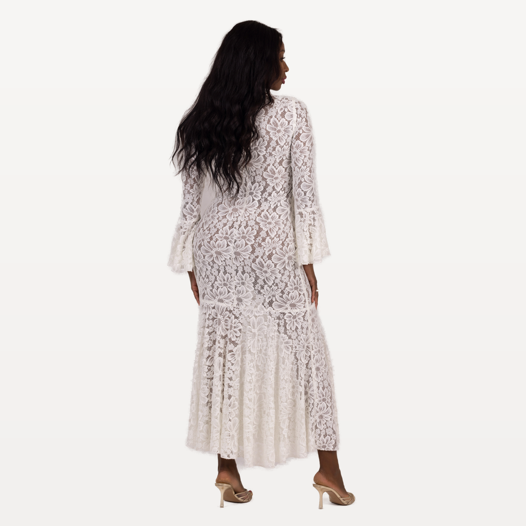 Robe longue dentelle ivoire - dos