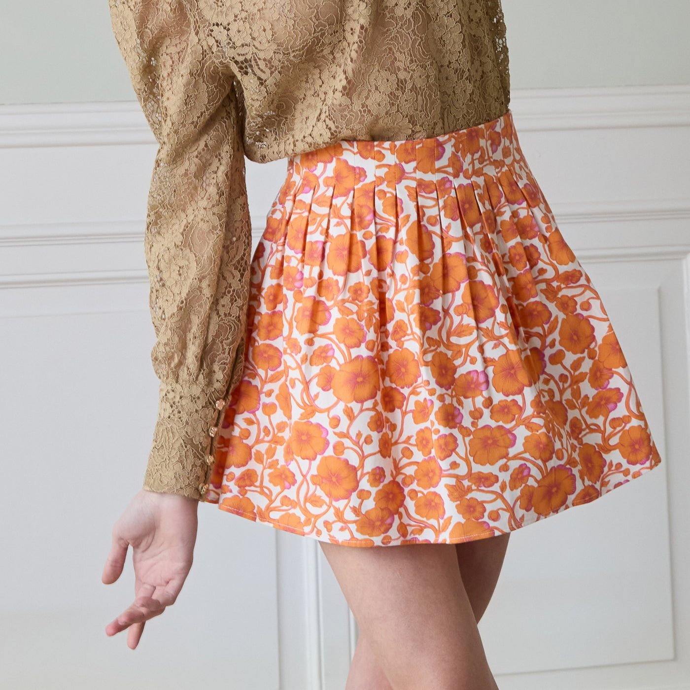 Jupe Nara imprimé fleurs oranges