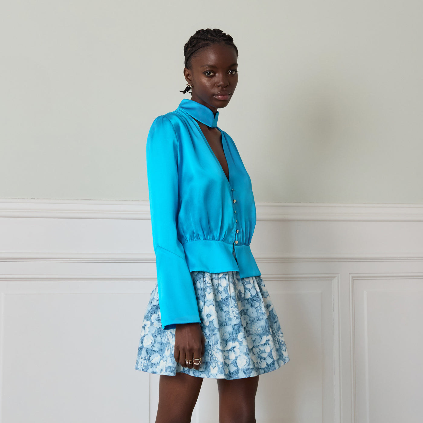 Jupe Nara imprimé fleurs bleu