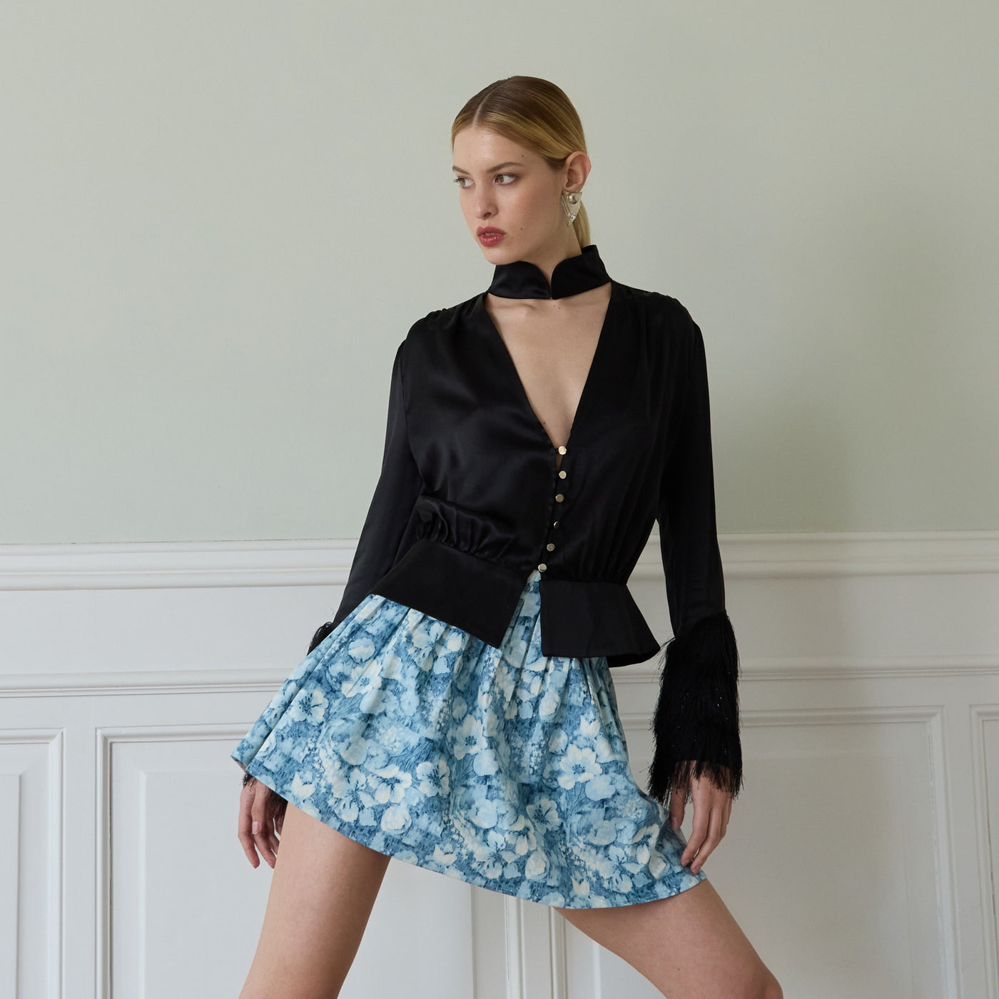 Jupe Nara imprimé fleurs bleu