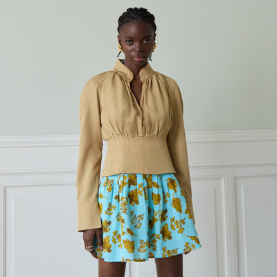 Jupe Nara turquoise imprimé fleurs jaunes