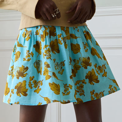 Jupe Nara turquoise imprimé fleurs jaunes