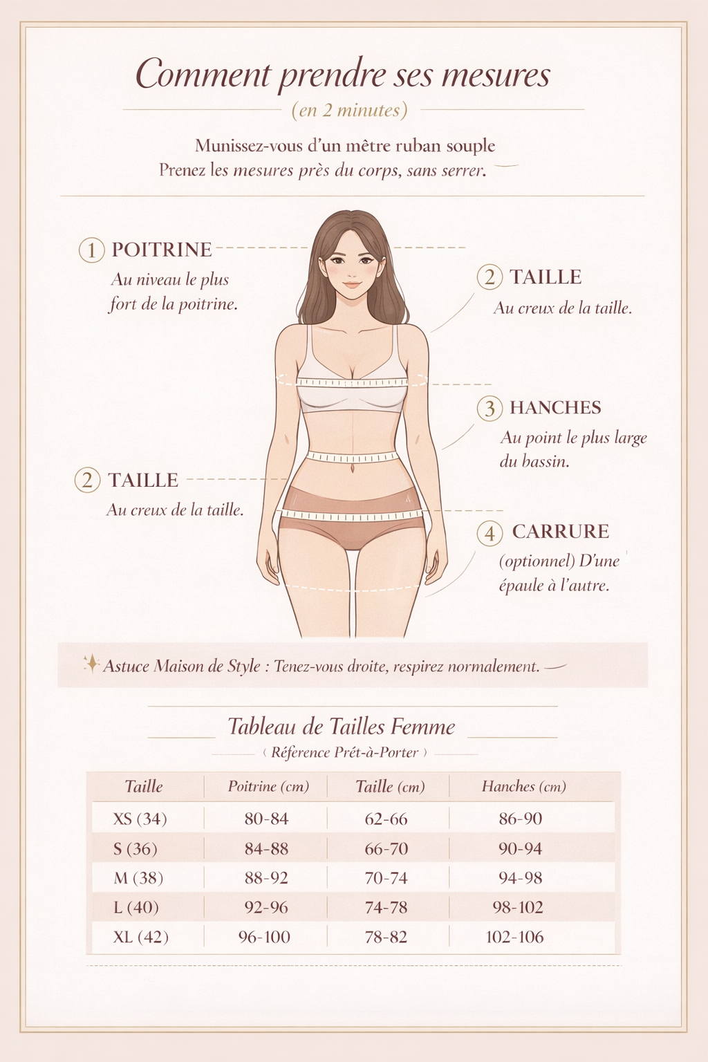 Guide des tailles KÔYÉ - mesures femme XS à XL
