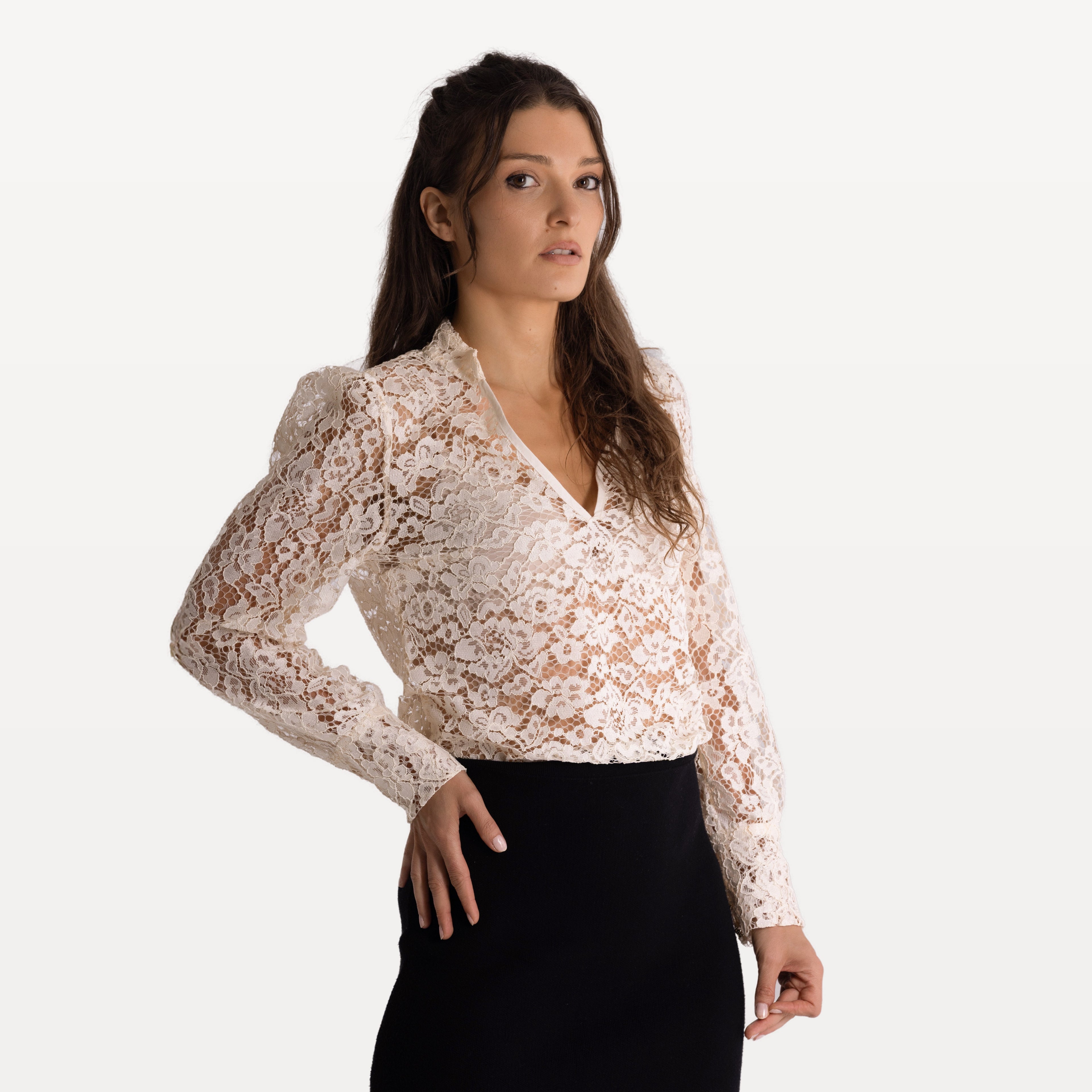 Jupe noire midi en laine - detail face