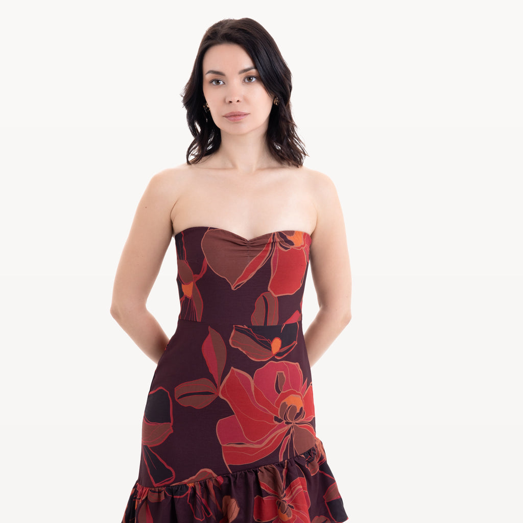 Robe longue rouge floral à volants - photo 6161