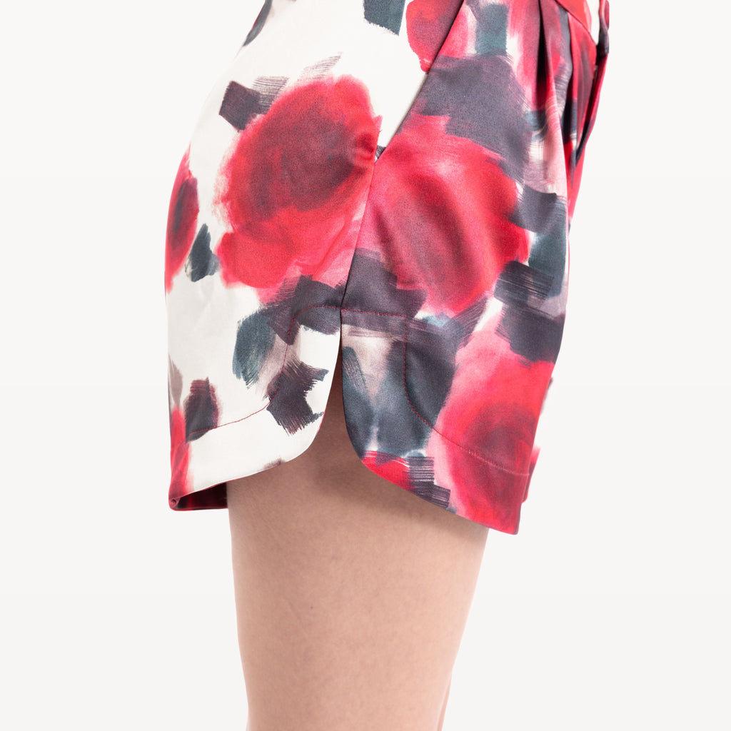 Short à fleurs rouges - detail profil short